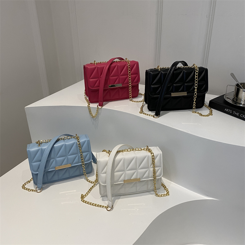 2024 New Fashion Women Lingge Elegant Pleated Handbag Chain One Shoulder Crossbody Small Square Bag