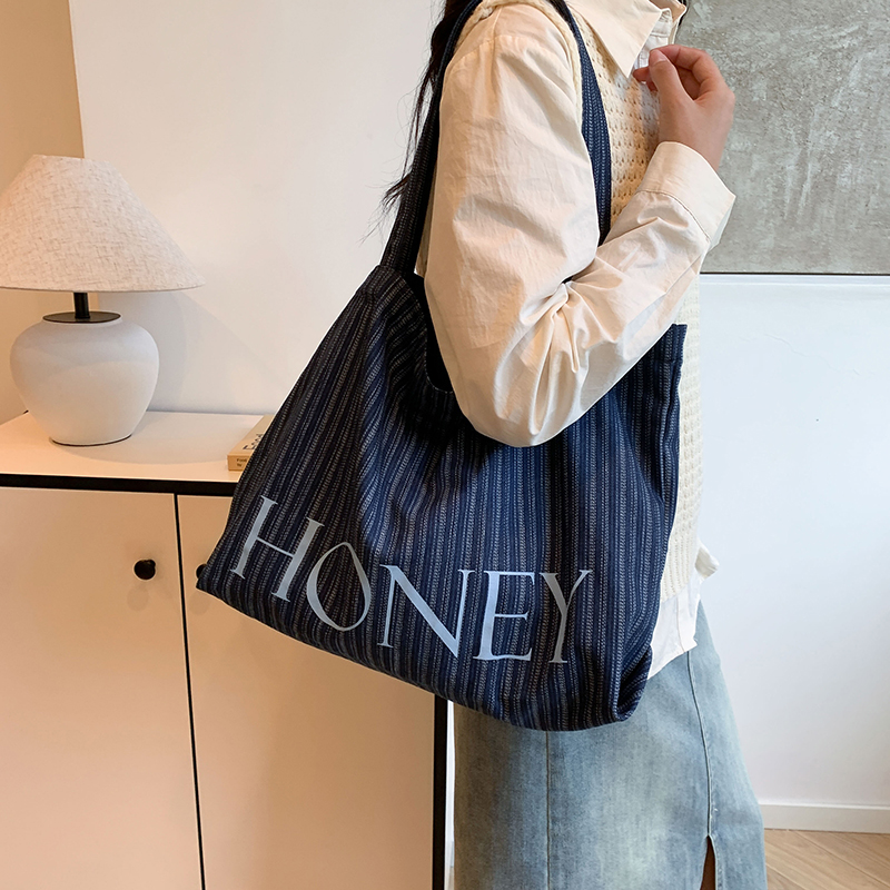 Vintage Denim Canvas Honey Bag Large Capacity Tote Bag Denim Grocery Bag Oversized