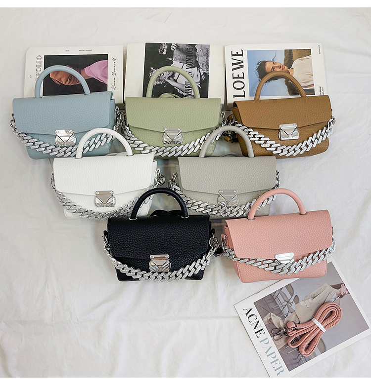 Fashionable Women's Shoulder Bag Pure Color Buckle Chain Handbag PU Leather Top Handle Crossbody Bag