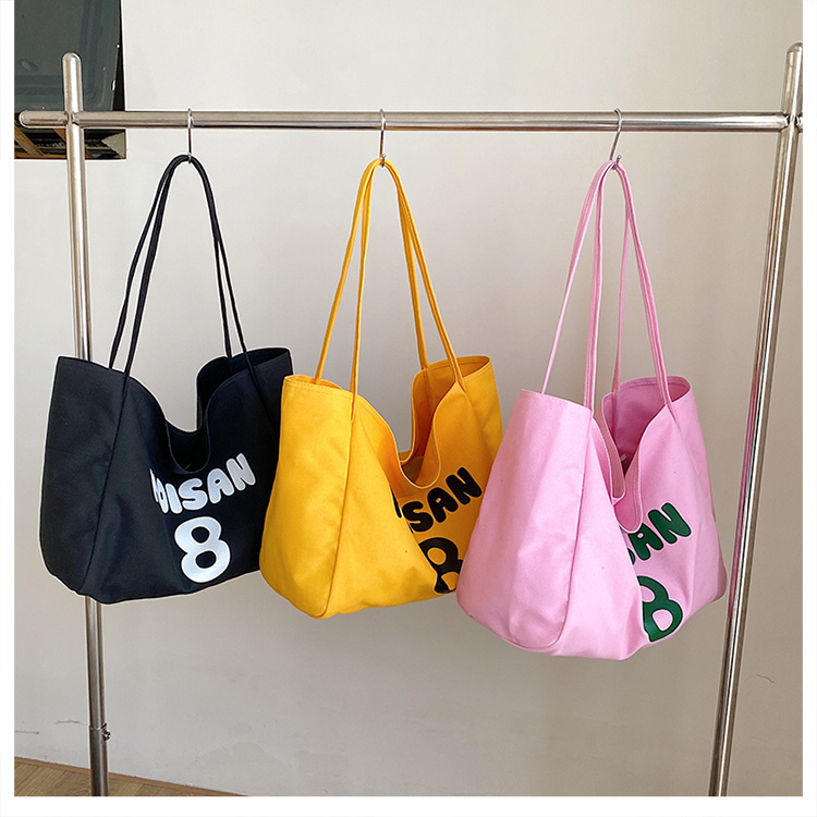 Fashion Leisure Letter Printed Large Capacity Environmental Protection Cotton Canvas Tote Shopping Bag