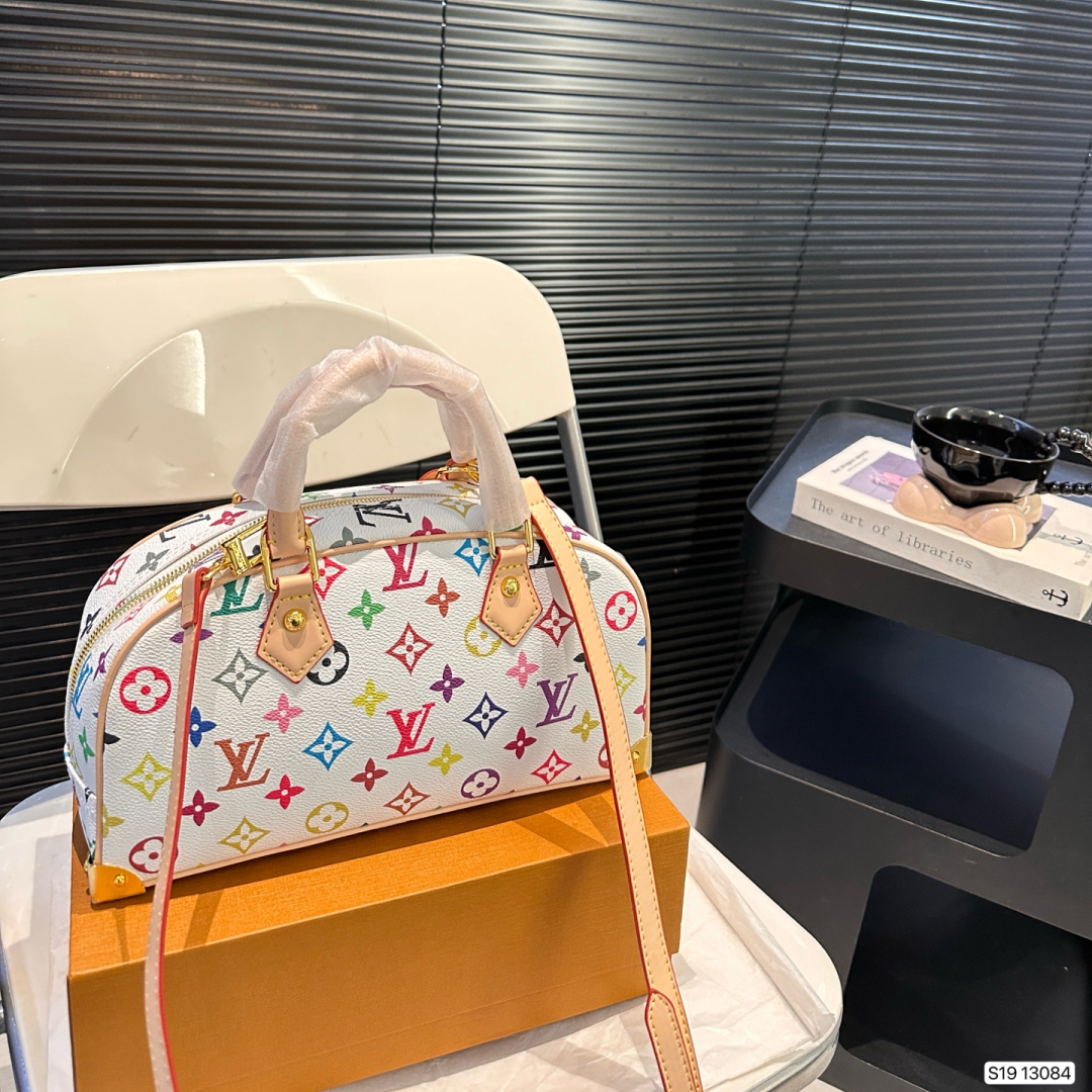 Louis Vuitton x Takashi Murakami Handbag East West White Multicolored in Coated Canvas with Gold-toned